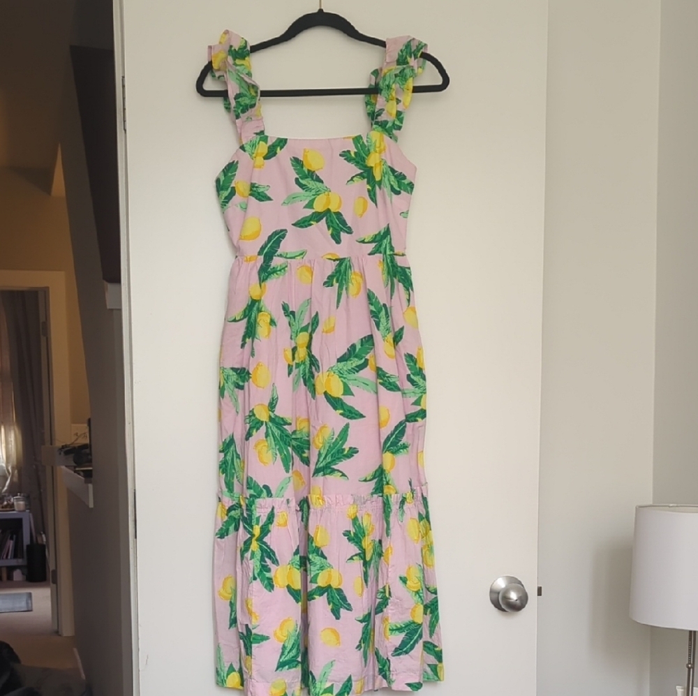 J. Crew Pink and Orange Midi Sundress with Flutter Sleeves